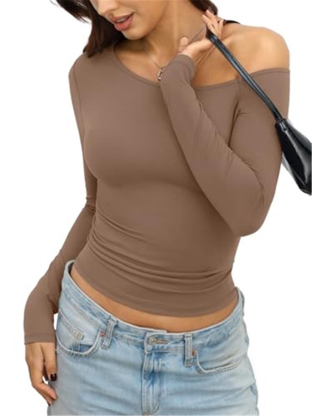 Women's Off Shoulder Fitted Top | Long Sleeve Fall Going Out Shirt